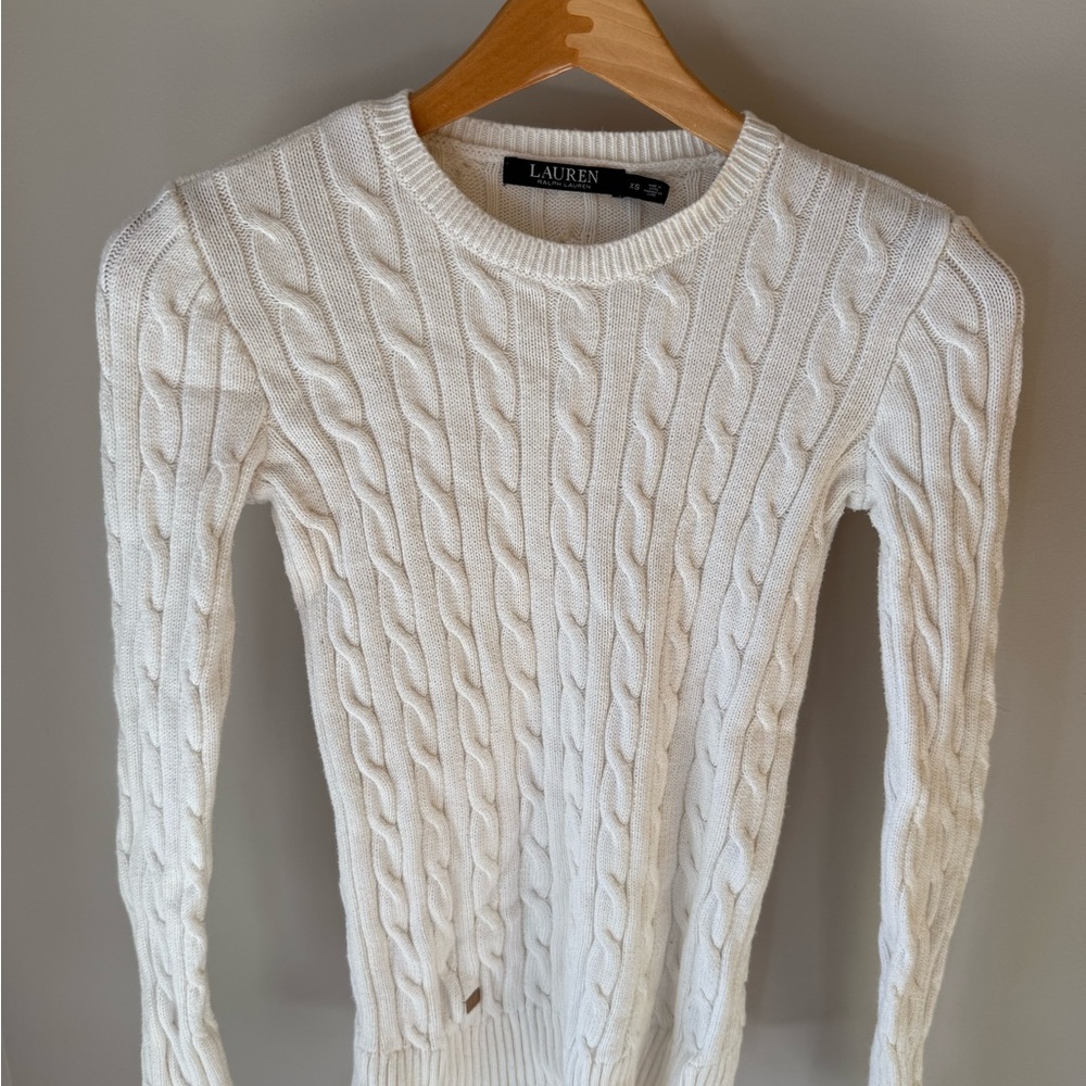 Lauren by Ralph Lauren Women's White Cable Knit Sweater